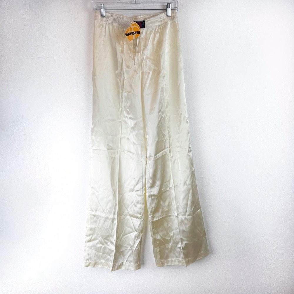 Vintage Hang Ten Cream Satin Wide Leg Elastic Waist Trousers Pants Size 13 NWT